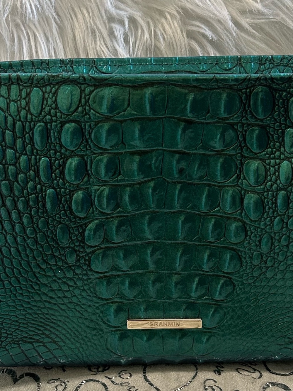 NWT Brahmin Hillary Shoulder Bag in Mystic Green Melbourne Croc Leather. - Picture 3 of 13